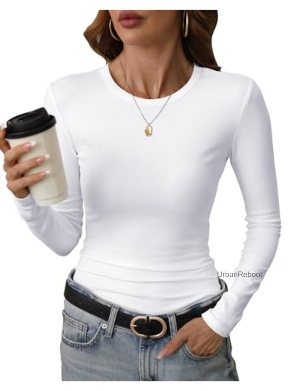 Ribbed Knit Long Sleeve Crewneck Slim Fitted T-Shirt Casual Basic Top
